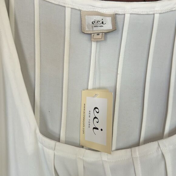 eci white floral print pleated bodice/back/sleeves stretch midi. New with tags. - Picture 4 of 6